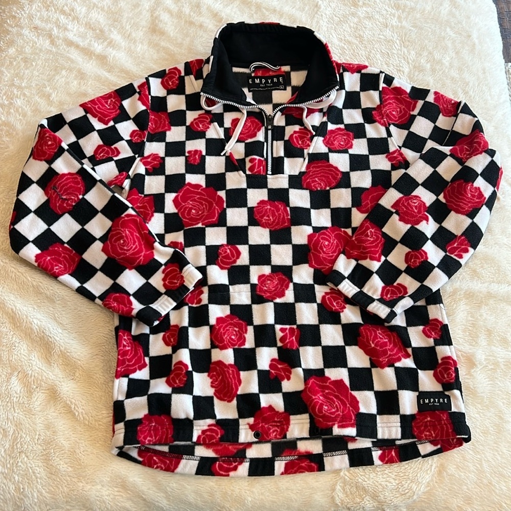 Empyre rose checker 1/4 zip fleece sweatshirt large